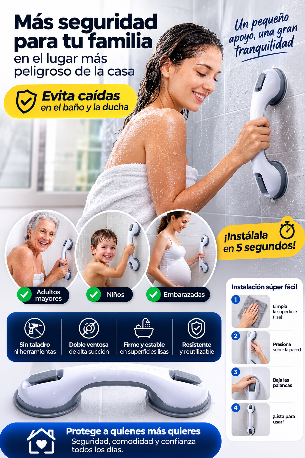 Manilla de Seguridad para Baño Premium | Más Estabilidad y Tranquilidad para tu Familia