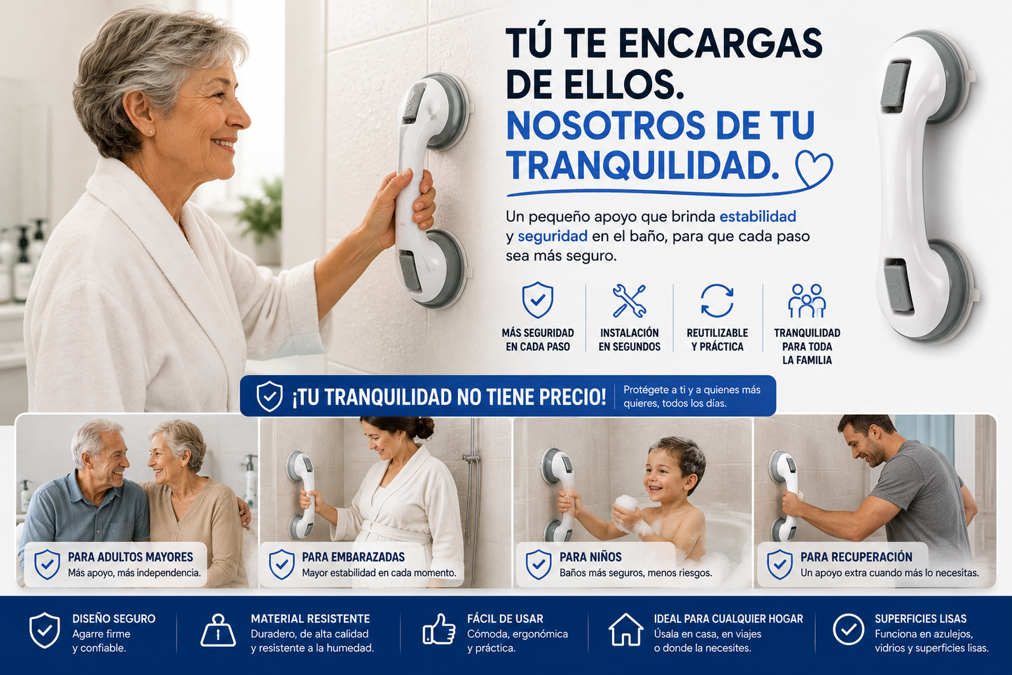 Manilla de Seguridad para Baño Premium | Más Estabilidad y Tranquilidad para tu Familia